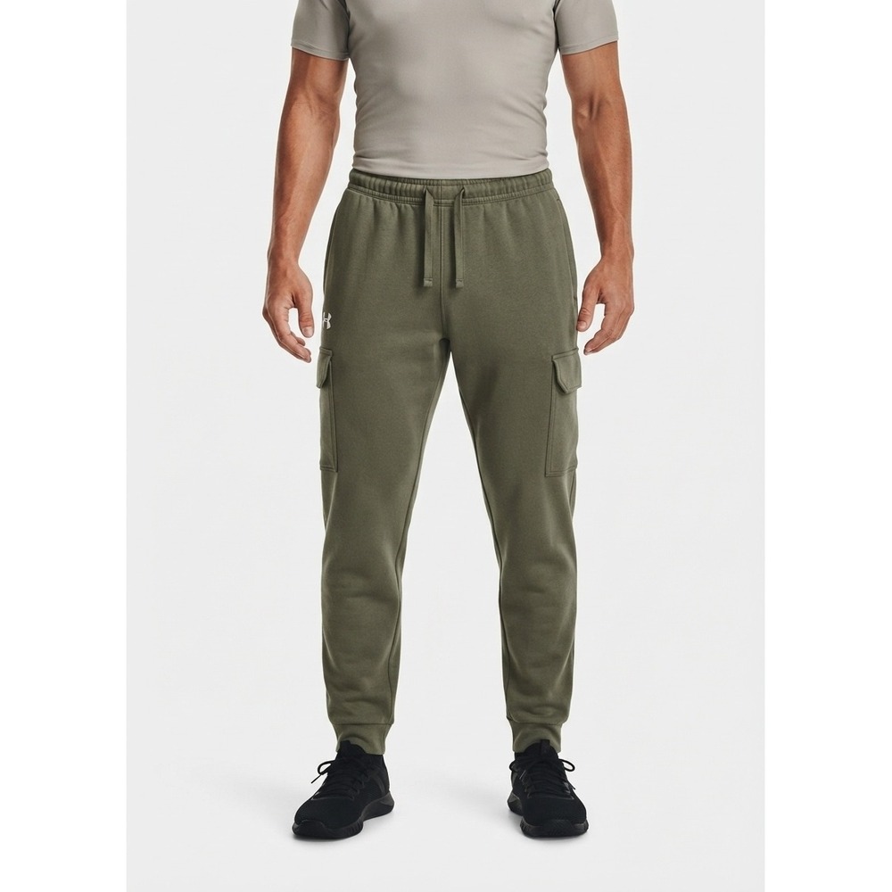 Under Armour Mens XL Rival Fleece Cargo Jogger Pants Olive Green Pocket Joggers